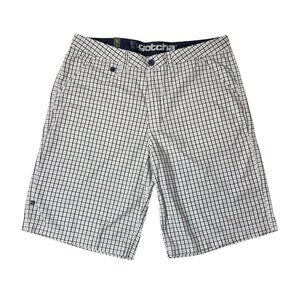Gotcha Men’s Blue & White Plaid Shorts – Size 38